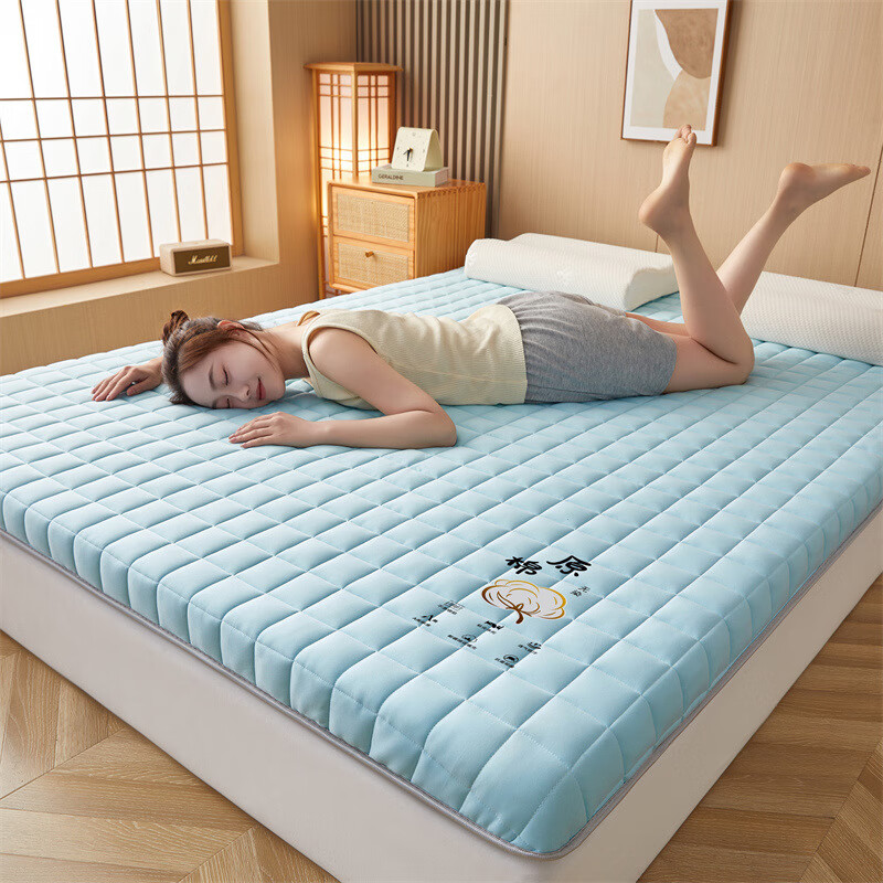 热门乳胶记忆海绵床垫出租房学生上下铺褥子榻榻米软床垫 原棉-湖蓝【A类原棉软床垫】 1.2*1.9m厚度约5cm