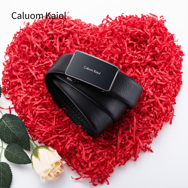 Caluom Kaiol品牌皮带男真皮自动扣男士腰带头层牛皮裤带圣诞礼物送男友 【专柜礼盒】8035A玫瑰金色/内穿式 110cm -130cm默认随机(可修剪)