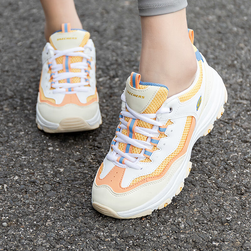 斯凯奇（Skechers）女鞋夏季2025新款网面撞色熊猫鞋厚底增高老爹鞋透气运动鞋休闲鞋 8730066-WYL 35