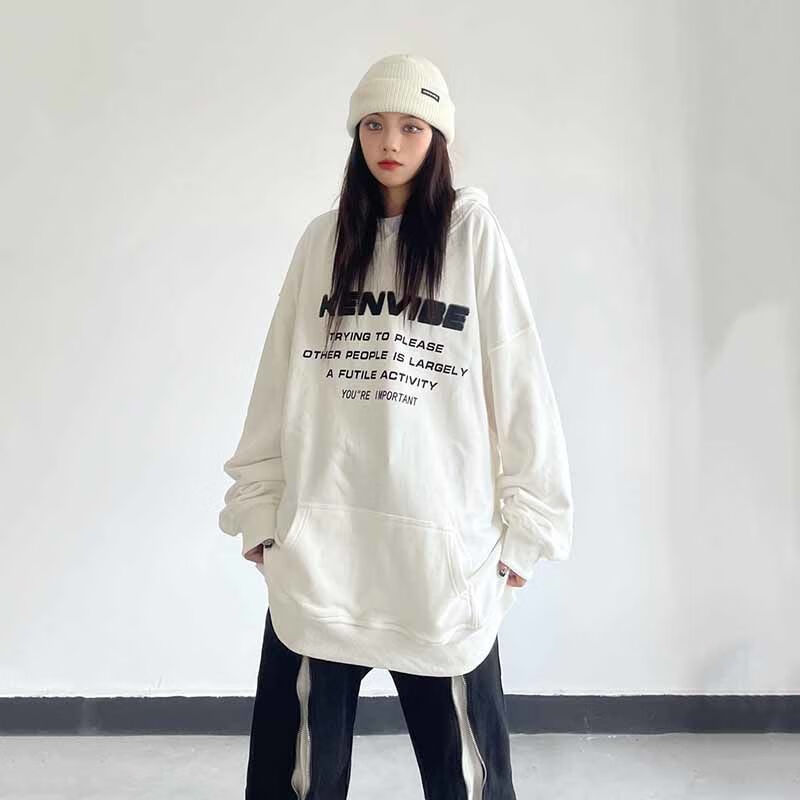 野原琳 连帽卫衣oversize外套美式复古潮牌宽松百搭玫红色秋冬上衣女