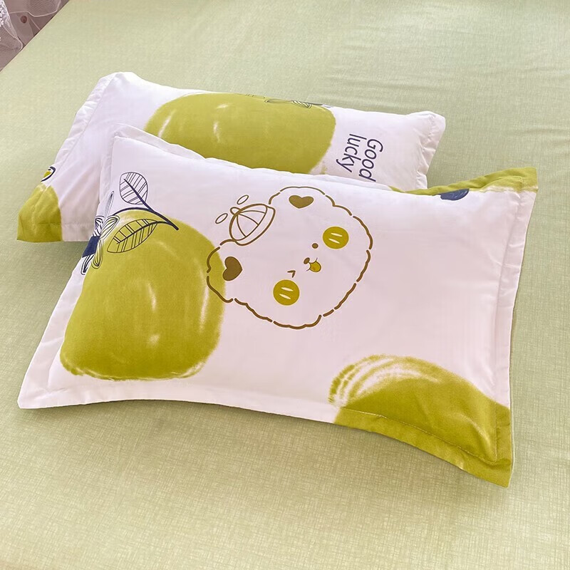 软贝 小清新四件套 透气亲肤 印花卡通简约田园套件被套床单床上用品 青苹果 床单款 2.0m四件套(被套200*230cm