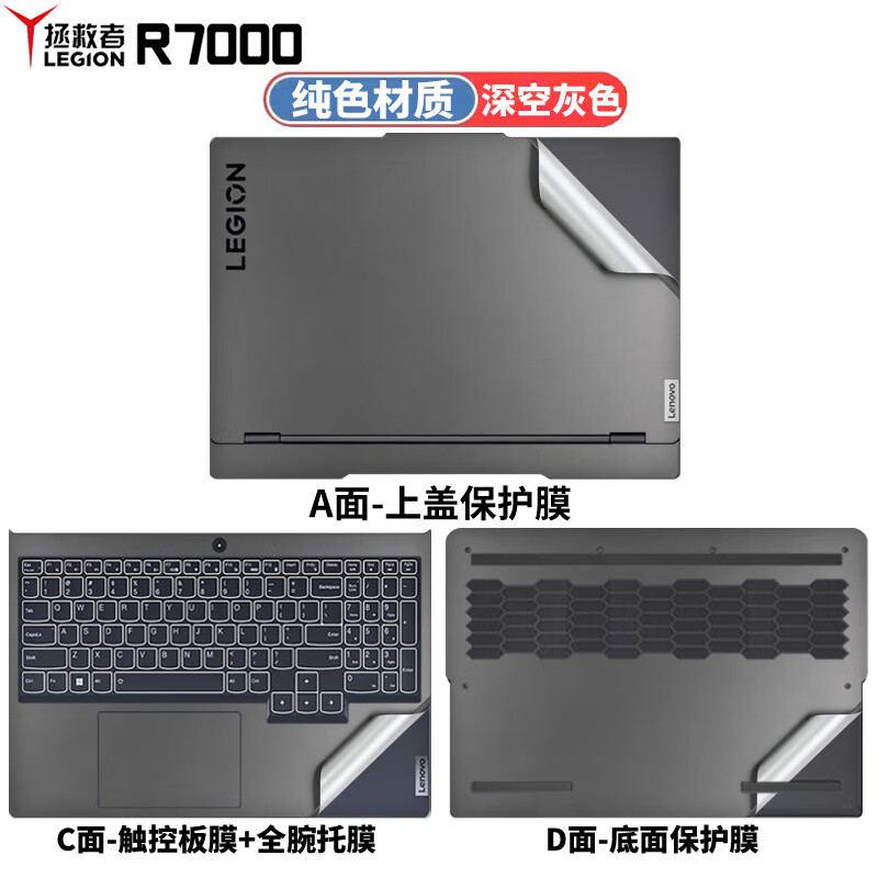 侣悟 联想拯救者R7000 APH9 2024款电脑贴纸15.6英寸笔记本贴膜 电竞游戏本全套机身外壳保护膜 纯色材质：深空灰色 A面（可任意一面）