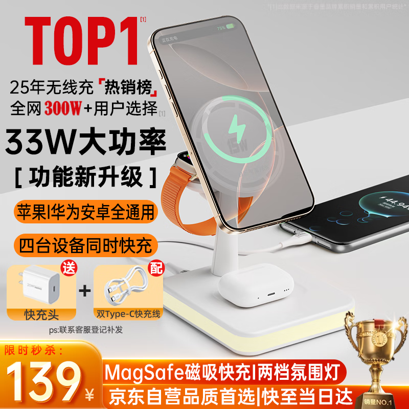 remax��ƻ��|��Ϊͨ�á�33W���߳��������һMagSafe����֧��iPhone16promax15С��OPPO�����ֱ�iWatch