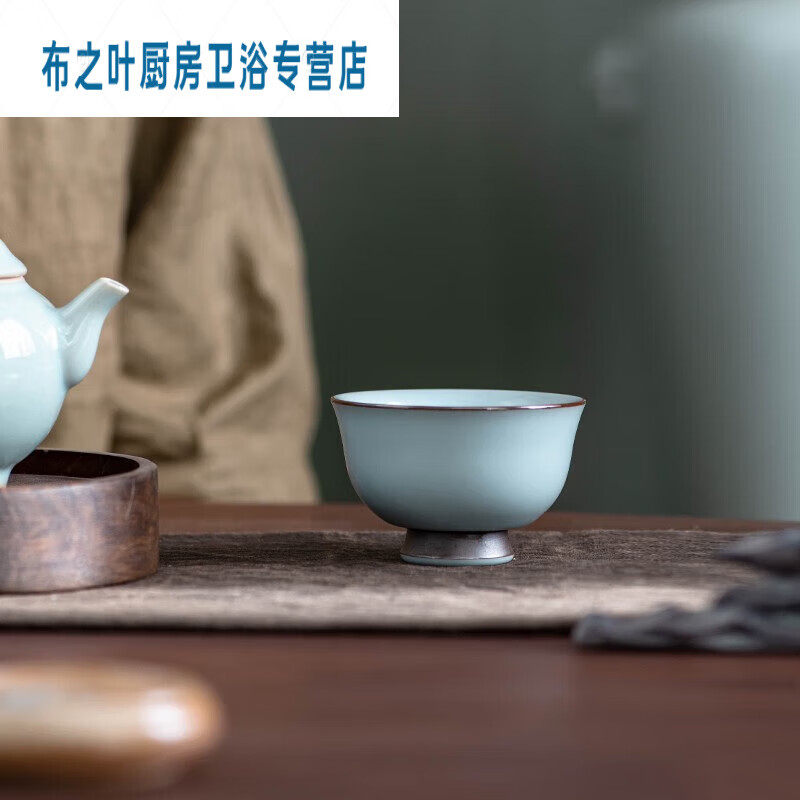 ABDT窯汝瓷個人茶杯大號單杯汝窯可養(yǎng)開片三色主人杯原礦瑪瑙入釉 天青反口杯
