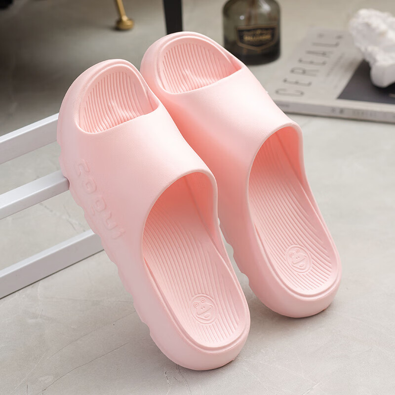 酷趣（Coqui）厚底涼拖鞋男士夏季居家軟底浴室洗澡防滑防臭情侶沖涼拖鞋女 糖果粉 37 【適合36腳穿】