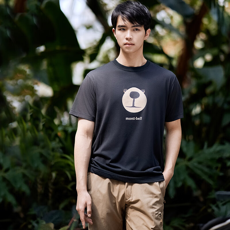 mont·bell户外速干t恤男女通用夏季圆领小熊印花运动休闲短袖 1114735 BK黑色 2XL