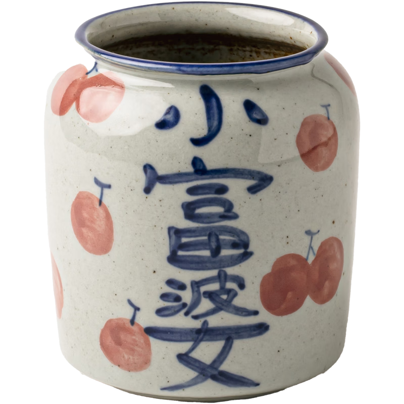 悠瓷（youcci）青花國(guó)潮手繪手工粗陶收納罐子茶桌擺件高顏值新中式古風(fēng)陶瓷花瓶 青花收納罐-福
