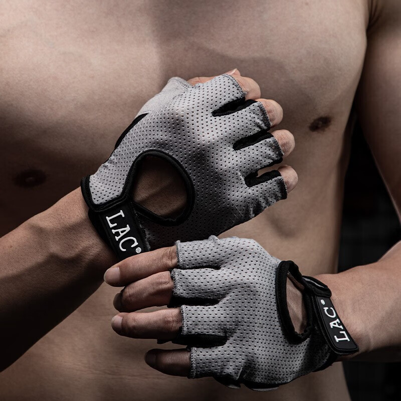 LAC健身手套男杠铃单杠女器械撸铁带护腕训练防滑防起茧运动护具 灰色L码 均码