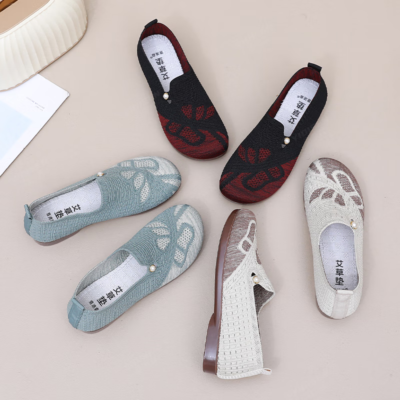 意迪森新款老北京布鞋女洋气时尚一脚蹬飞织鞋面透气不捂脚防滑耐磨鞋底 绿色 35 (225mm)