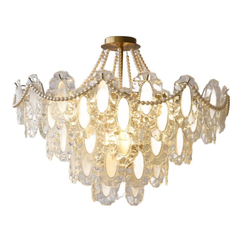 鹿屋法式客廳水晶吊燈北歐創(chuàng)意輕奢時(shí)尚玻璃珍珠房間燈具溫馨主臥室燈 B款金色 四層【50CM】三色