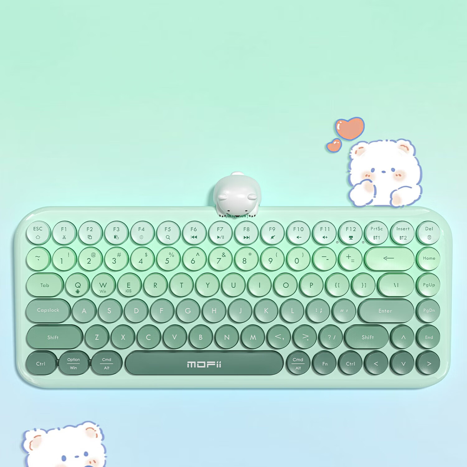 摩天手ANNI无线蓝牙键盘机械手感静音键盘 女生高颜值小尺寸84键MAC笔记本电脑平板ipad键盘办公外设通用 【薄荷绿渐变色】84键无线蓝牙键盘+有线鼠标