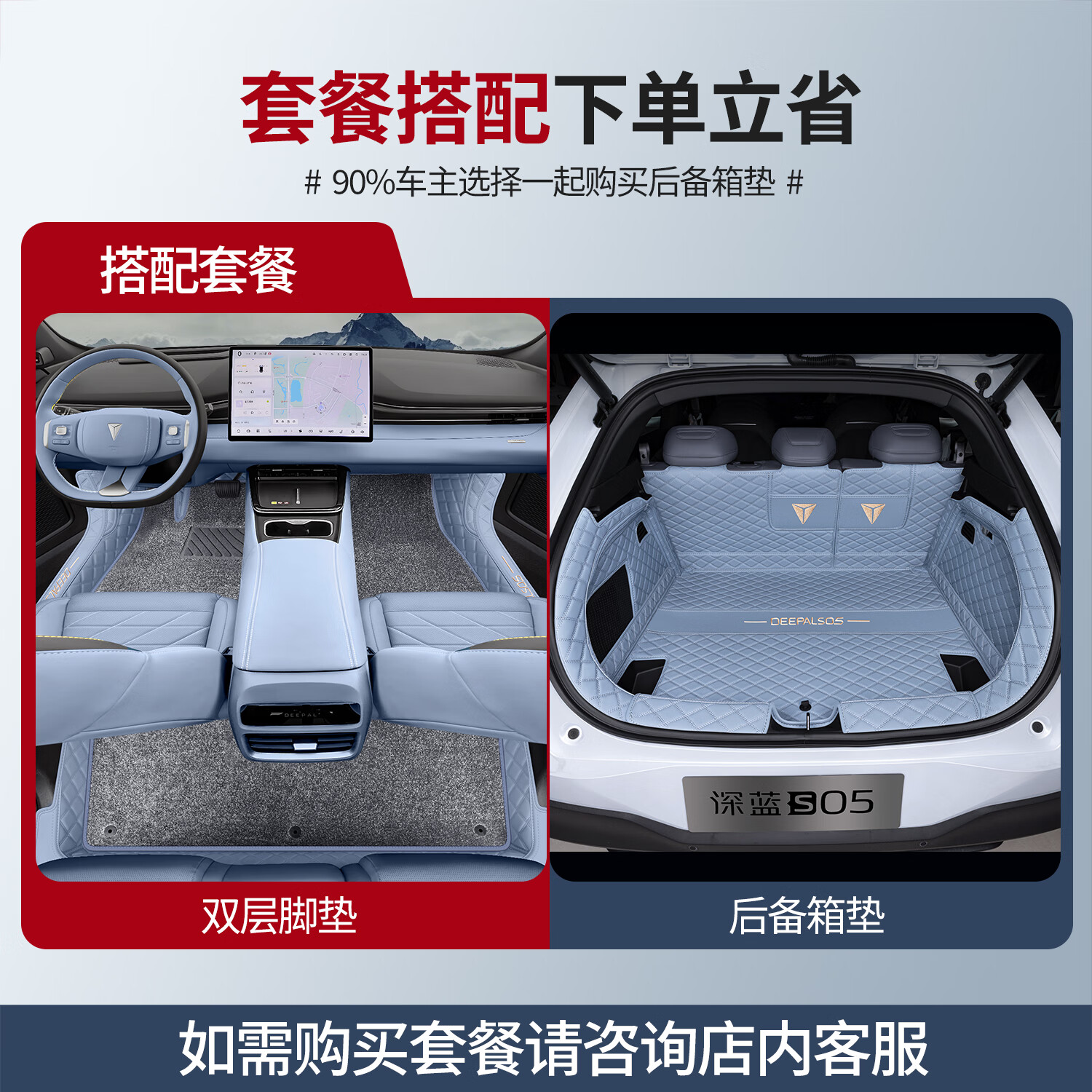 奈米洛适用于深蓝S05脚垫全包围包门槛25款原车色地毯汽车专用品配件 全套-雾光蓝+灰色仿羊绒+平面垫