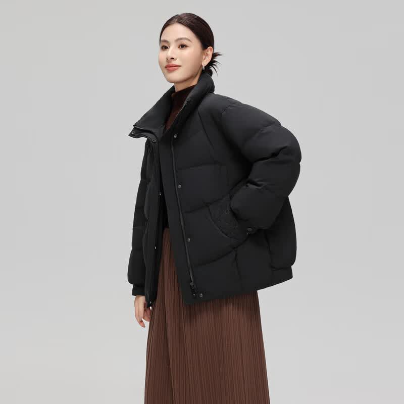 雪中飞女士时尚简约新中式廓形立领短款保暖【反季清仓】羽绒服抗寒 黑色 M 165/88A