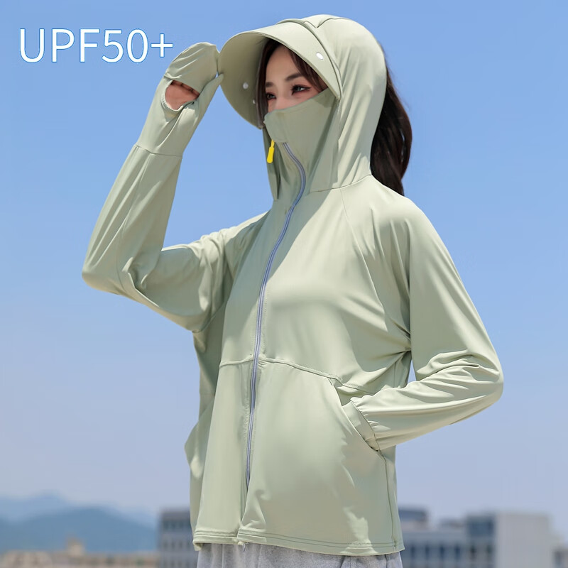 蕉下帆UPF50+防曬衣女夏季2025新款防紫外線薄款冰絲大碼防曬服騎車外套 灰綠 XL