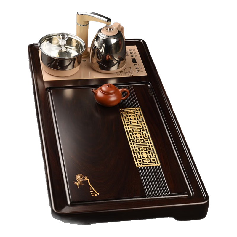 凡越 黑檀木茶盤(pán)家用套裝帶電磁爐全自動(dòng)一體茶臺功夫茶具托盤(pán) 黑檀蓮靜茶盤(pán)配電器：90*45*5cm