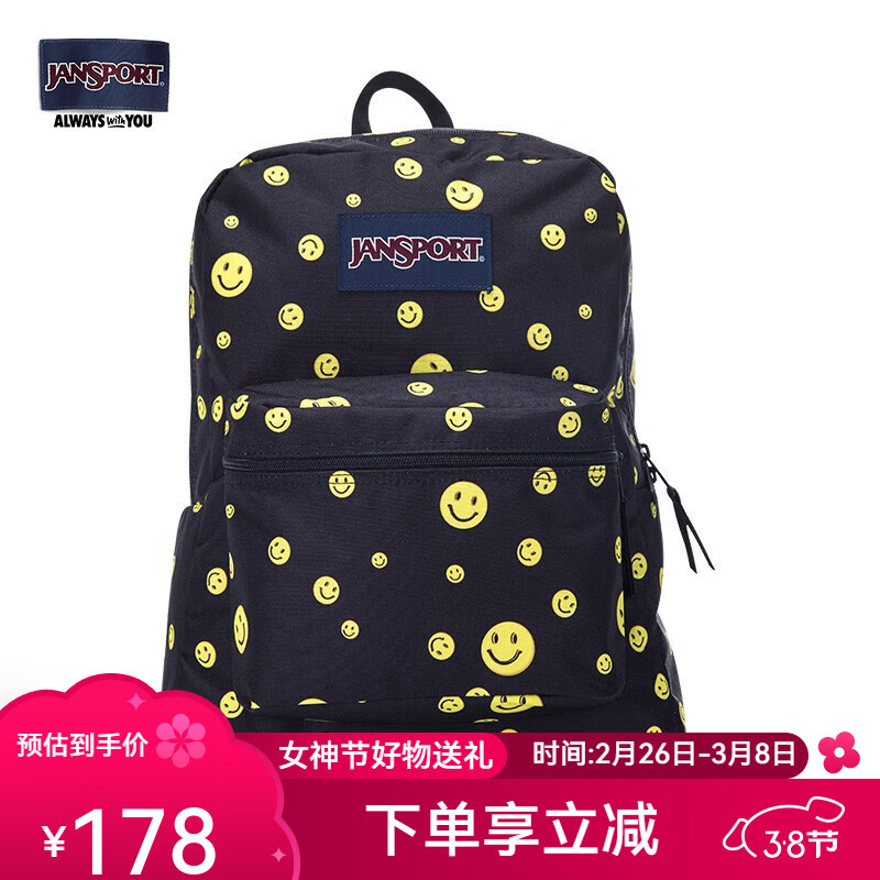 JANSPORT杰斯伯双肩包女男时尚休闲双肩包/裁切不一样花纹会不一致 33SB41W绵长的微笑-无侧袋无隔层 京东折扣/优惠券