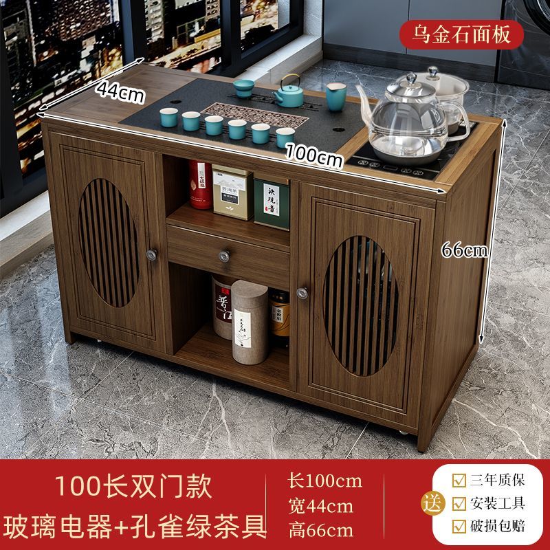 爱顺家移动茶桌茶台家用实木色小茶车客厅泡茶几茶具套装全自动烧水壶一 65款-无盖板