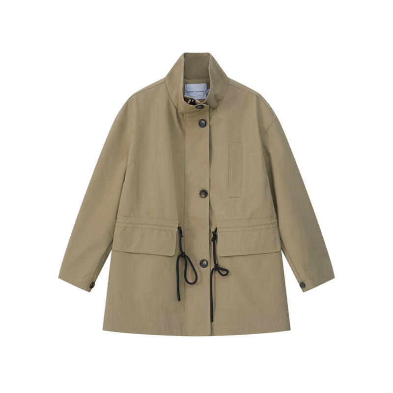 VEGA CHANG风衣外套女2026春季新款抽绳设计小个子中长款立体大衣 卡其色 M