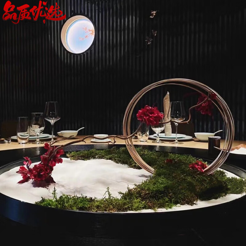 新中式永生苔蘚造景酒店大圓桌裝飾餐桌桌面微景觀輕奢桌花圓形花 90cm