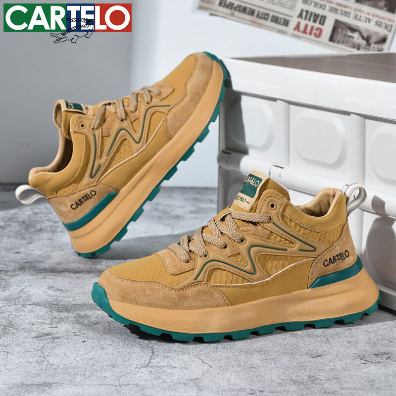 卡帝乐鳄鱼2025春夏新款男鞋低帮透气系带鞋男士时尚休闲运动鞋潮流百搭鞋子 QH8805黄色 42