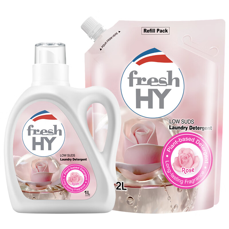 菁华洗衣液fresh HY清可新洗衣持久留香除菌除螨 玫瑰6斤（ 1L*1瓶 +袋装2L）