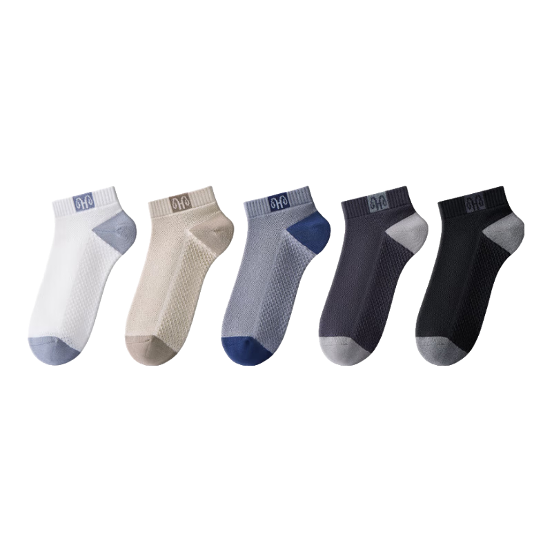 百亿补贴:恒源祥男士袜子男短袜100%纯棉袜夏季防臭7A抑菌网眼透气学生棉袜 混色 5双 均码 【24-26cm】 26.9元