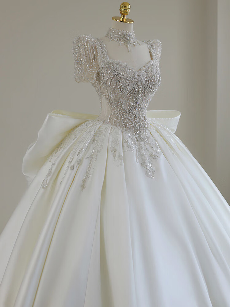 康美诗缎面婚纱礼服2025新款新娘法式轻复古高级大拖尾在逃公主女小