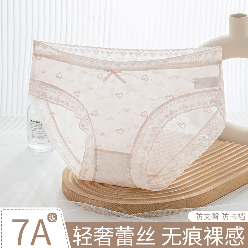 健将纯欲蕾丝小女生内裤春夏新款薄7A抗菌无痕冰丝棉裆撞色女士透气 C组:白色+浅粉+浅蓝+浅咖+黑色 XL (120-140斤)