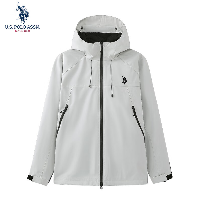 U.S. POLO ASSN.保罗冲锋外套男春秋夹克男女防风登山服男 灰白【三合一两件套】3131 L 170（120-135斤左右）