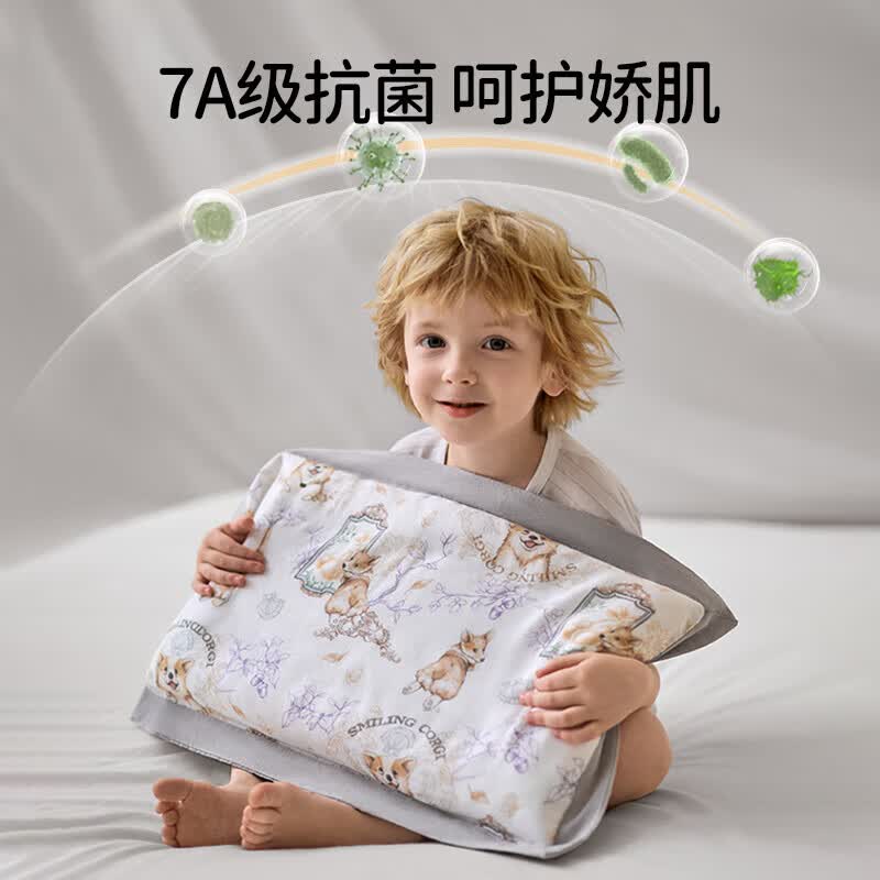 欧孕儿童枕头3个月6岁以上宝宝婴儿枕幼儿园小孩四季通用纱布决明子枕 3-5岁 柯基画像 【7A抗菌】 46x28x2cm【0-2岁】