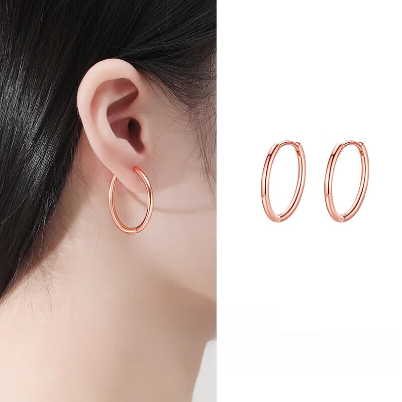 DL 1998胖东来同款18k玫瑰金色耳环素圈银女耳圈耳钉圈圈圆圈耳扣2025新 玫瑰金色2.5cm一对 京东折扣/优惠券