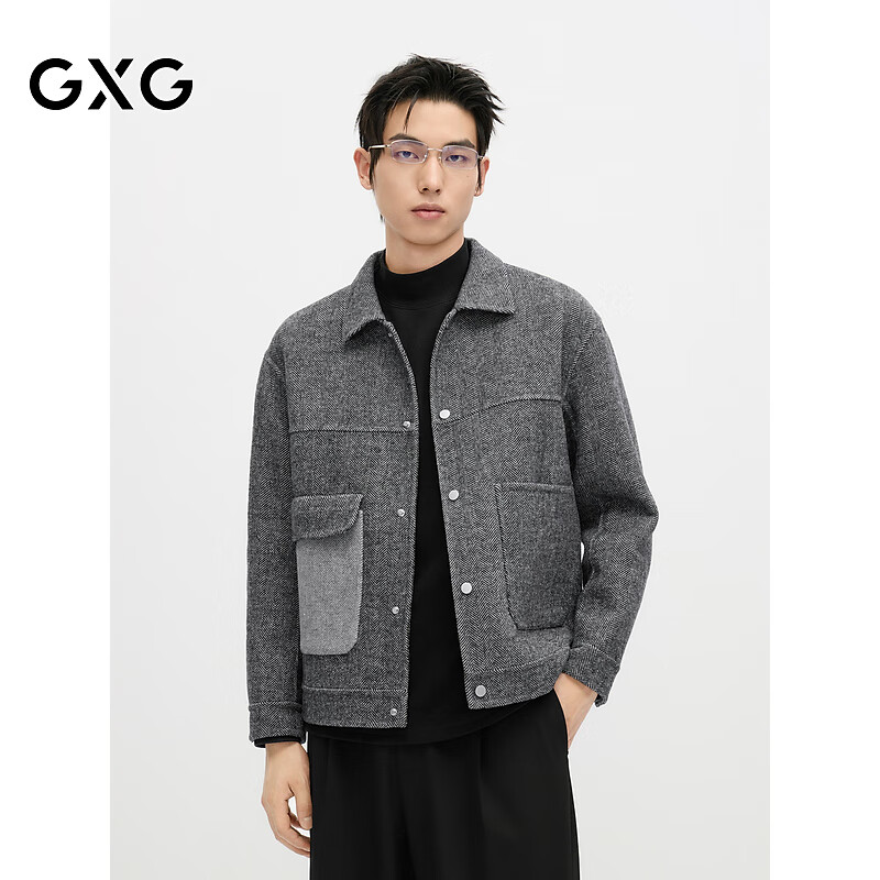 GXG男装高级感双面呢男冬季新品韩版含羊毛短款呢大衣#GD064001 灰色 L