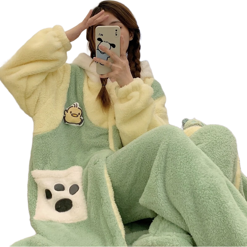 俞兆林睡衣女款秋冬季珊瑚绒加绒加厚可爱长款睡袍套装学生冬天家居服