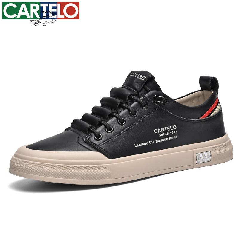 卡帝乐鳄鱼鞋子男鞋春秋季2024新款潮流百搭小白鞋男士休闲鞋免系带运动板鞋 黑色 40