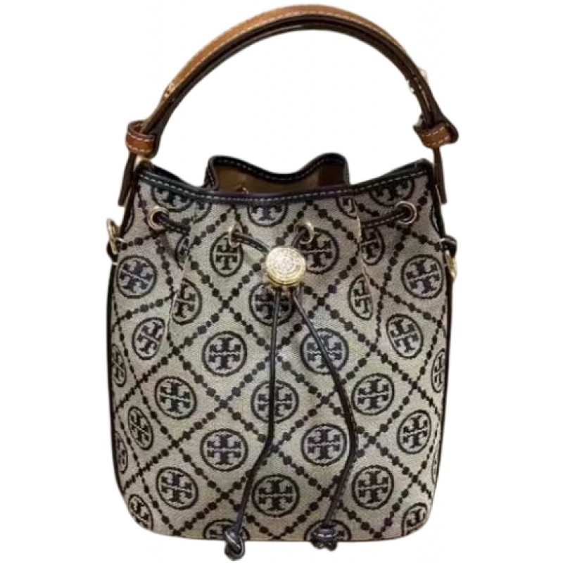 湯麗柏琦(Tory Burch)(娜扎同款)可調節肩帶抽繩設計女士水桶包斜挎圣誕送禮 海軍藍166415-405