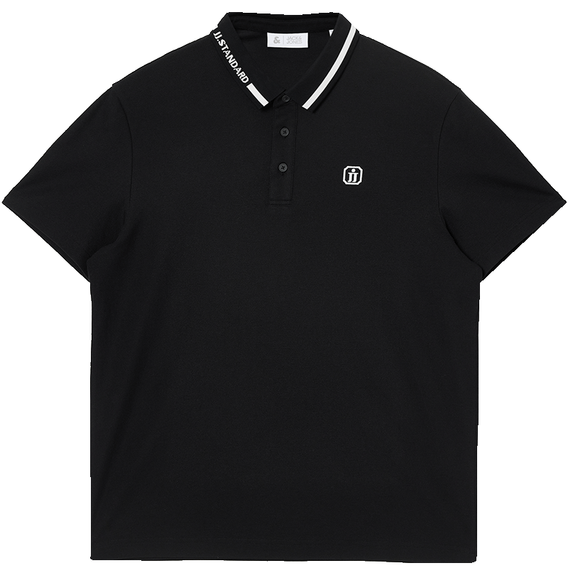 杰克·瓊斯（JACK&JONES）男裝25年涼感POLO衫男士翻領(lǐng)短袖T恤夏季潮流商務(wù)休閑高端半袖 E40黑色 常規(guī) L