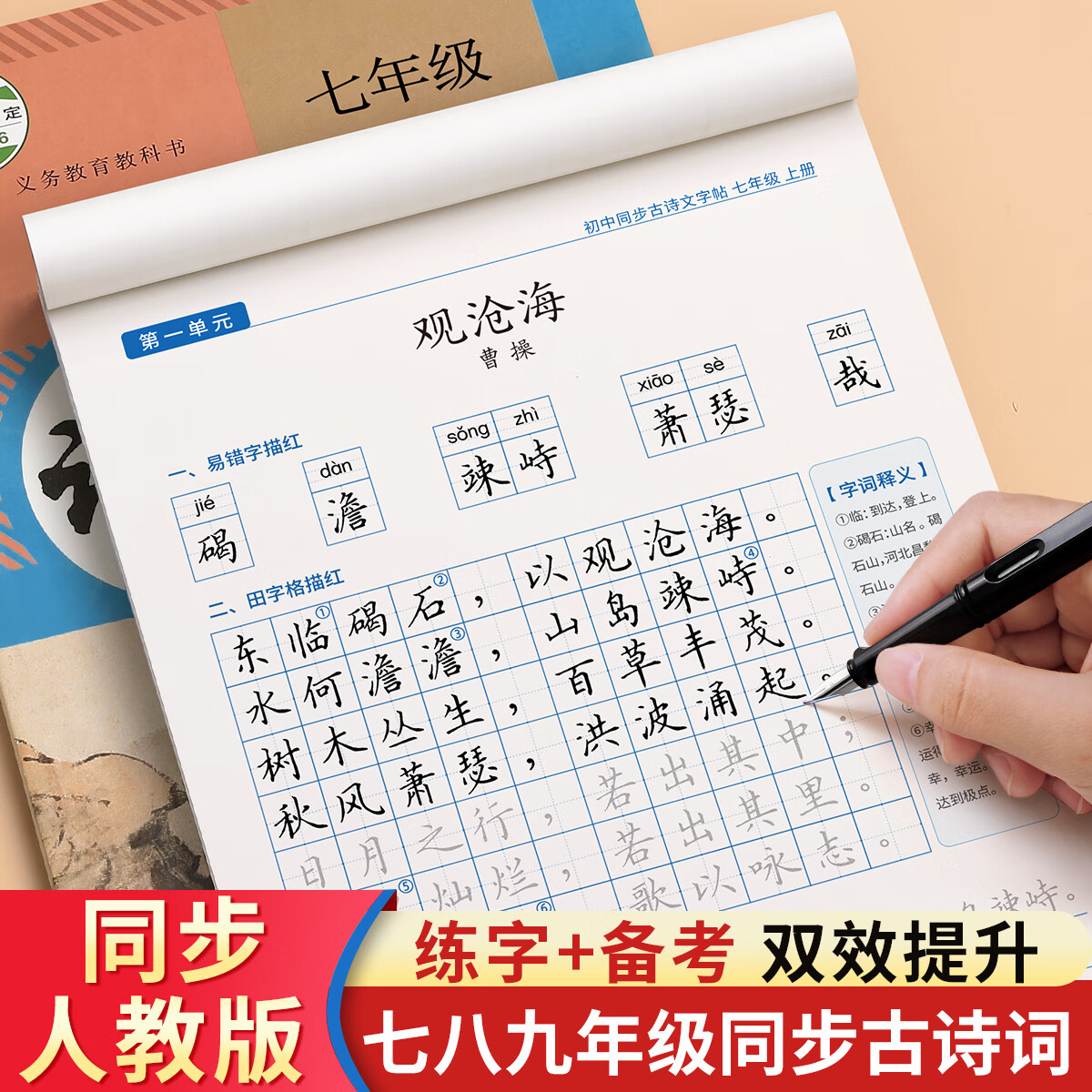 汉状元字帖初中生必背古诗词练字楷书语文同步练字帖文言文练习七八九年级上下册正楷硬笔书法临摹写字贴 【八年级上册】同步古诗文字帖