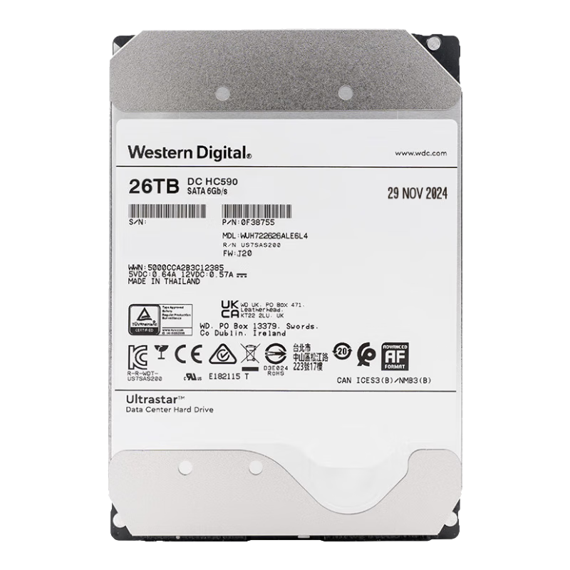 �������ݣ�WD��Ultrastar ��ҵ����еӲ�� 7200ת NAS����������洢��еӲ�� PMR CMR��ֱʽ SATA3.0 26TB ����--WUH722626ALE6L4 �ٷ�����