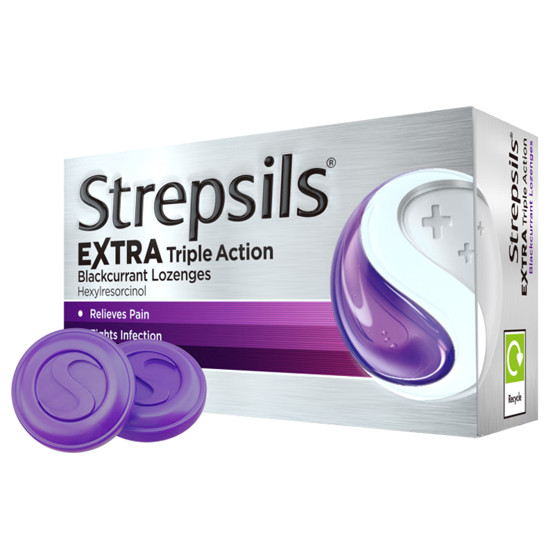 使立消Strepsils潤(rùn)喉糖黑加侖喉嚨痛含片24粒 止咳殺菌潤(rùn)喉護(hù)嗓子疼痛癢慢性咽炎咽喉炎發(fā)炎清咽利喉成人進(jìn)口