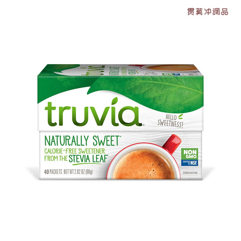 美國(guó)Truvia Stevia甜菊糖赤蘚糖醇甜葉菊0零卡糖脂代糖生酮沖飲 40包(盒裝共80g)