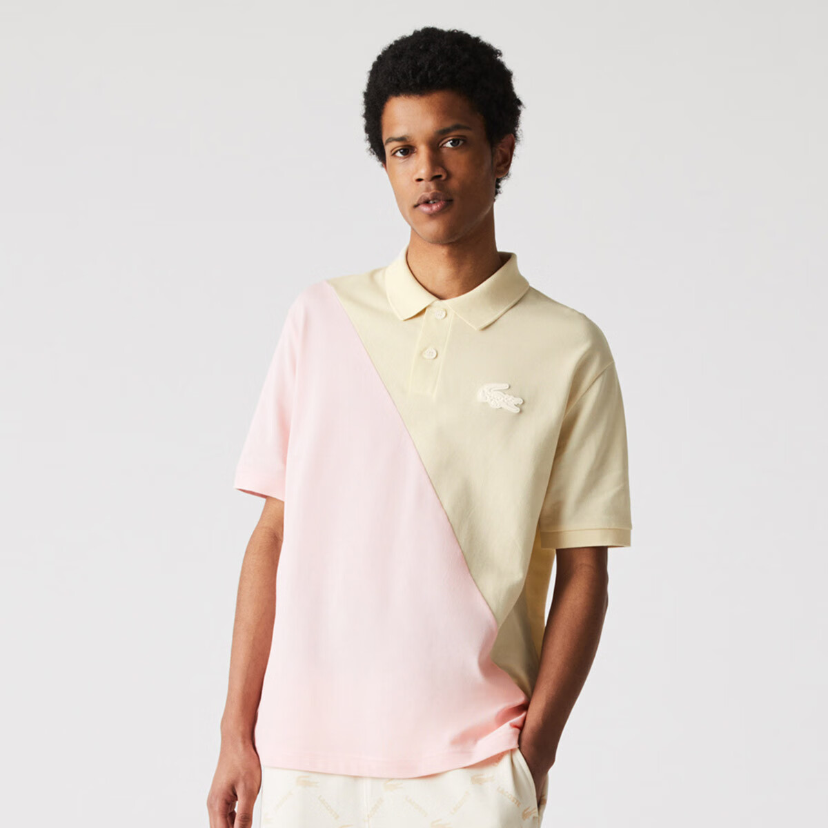 LACOSTE法國男裝時(shí)尚經(jīng)典翻領(lǐng)Polo衫潮流拼色透氣短袖POLO W31/淺黃/粉色（尺碼偏大，建議 XXS