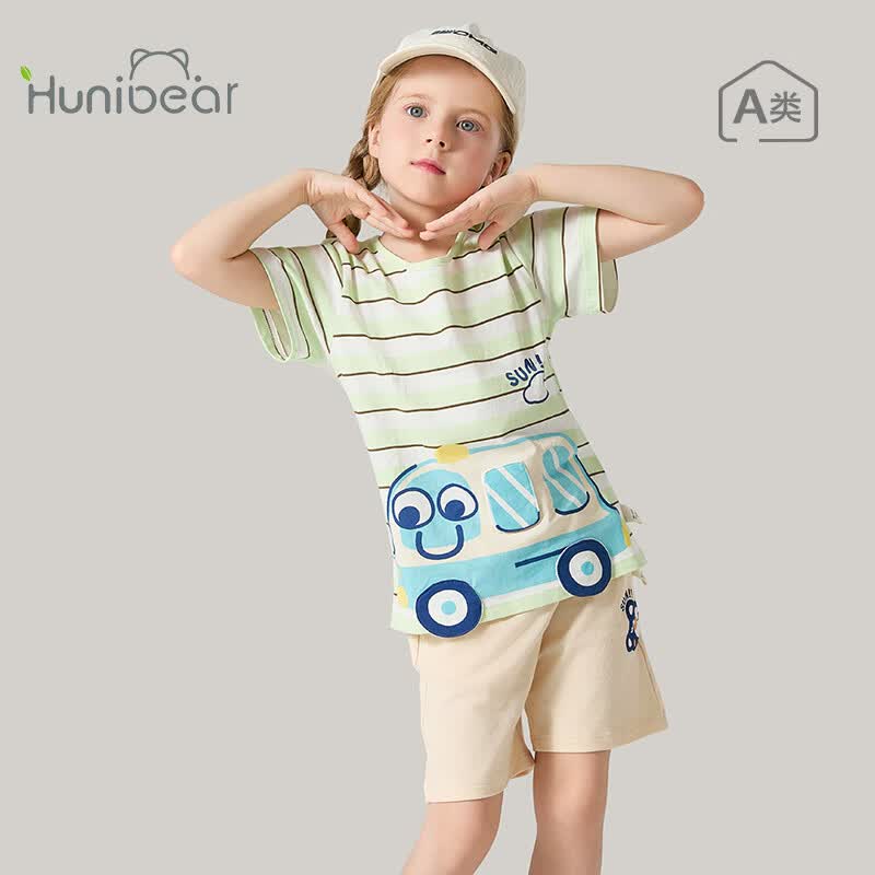 欢喜小熊 男童夏装薄款上衣衣服儿童夏天短袖童装宝宝夏季纯棉T恤 嫩草绿 100 (建议2-3岁身高90-100cm)