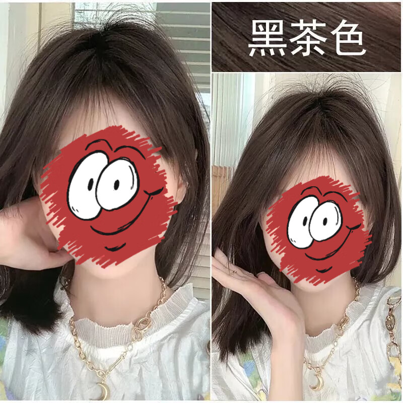 首品网红染发剂2026流行色自己在家染头发粉棕色染发膏植物学生染头膏 黑茶色-无需褪色 齐肩一盒装