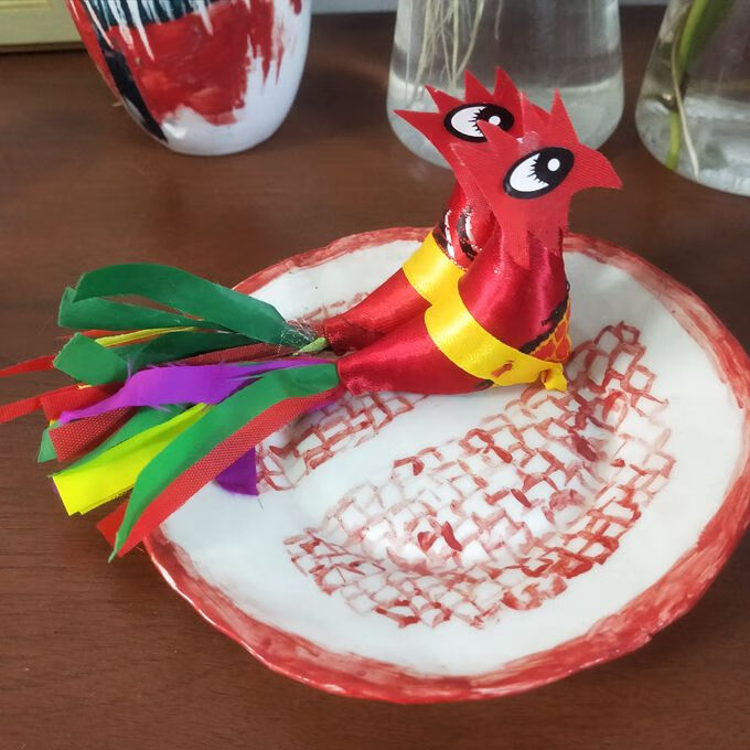 迎春鸡打春纯手工缝制 立春孩子戴在帽子上的布艺 双红大眼一对