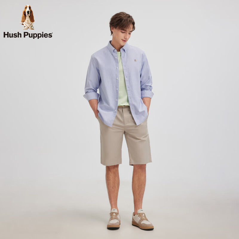 Hush Puppies【王天辰明星同款】暇步士男装2025春秋新款柔软舒适长袖衬衫 灰蓝色 L