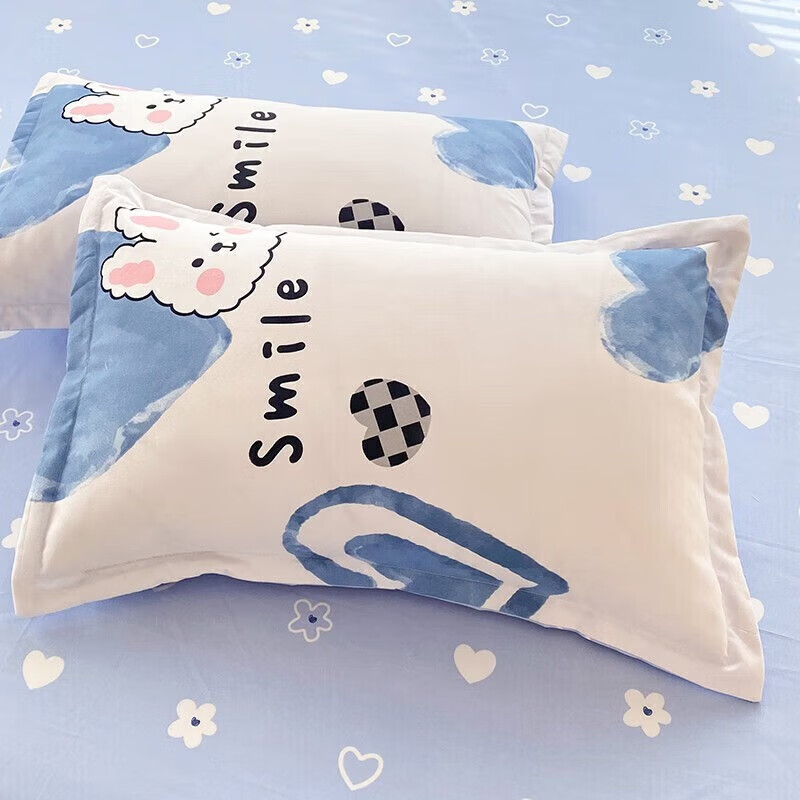 软贝 小清新四件套 透气亲肤 印花卡通简约田园套件被套床单床上用品 甜心小熊 床单款 1.2m三件套(被套150*200cm