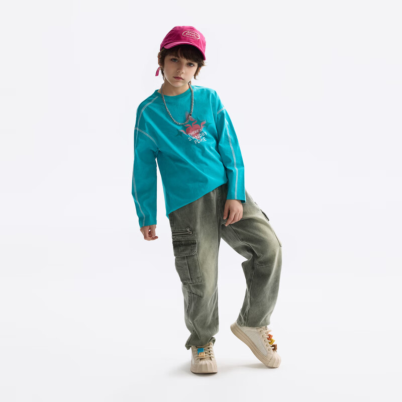 MQD 中大童时尚水洗工装裤 军绿