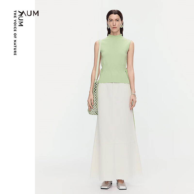 噢姆（AUM）【商场同款】AUM噢姆2025年夏季新款鱼尾开叉拼接设计牛仔半身裙 贝母白 M