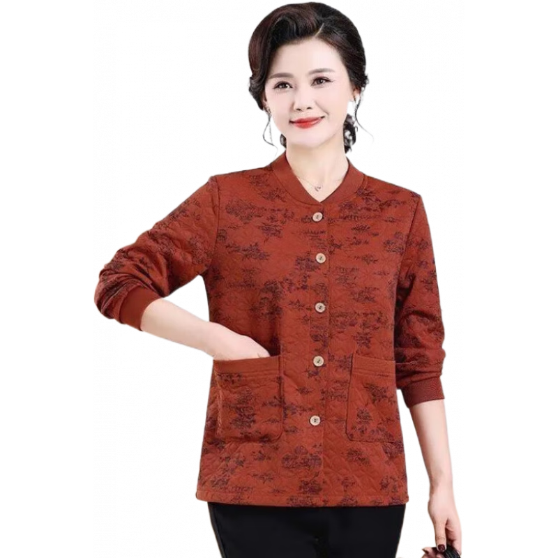 俞兆林（YUZHAOLIN）婉造春秋新款奶奶中老年外套薄款上衣开衫洋气夹克妈妈衣服 桔红色 XL 建议90-105斤