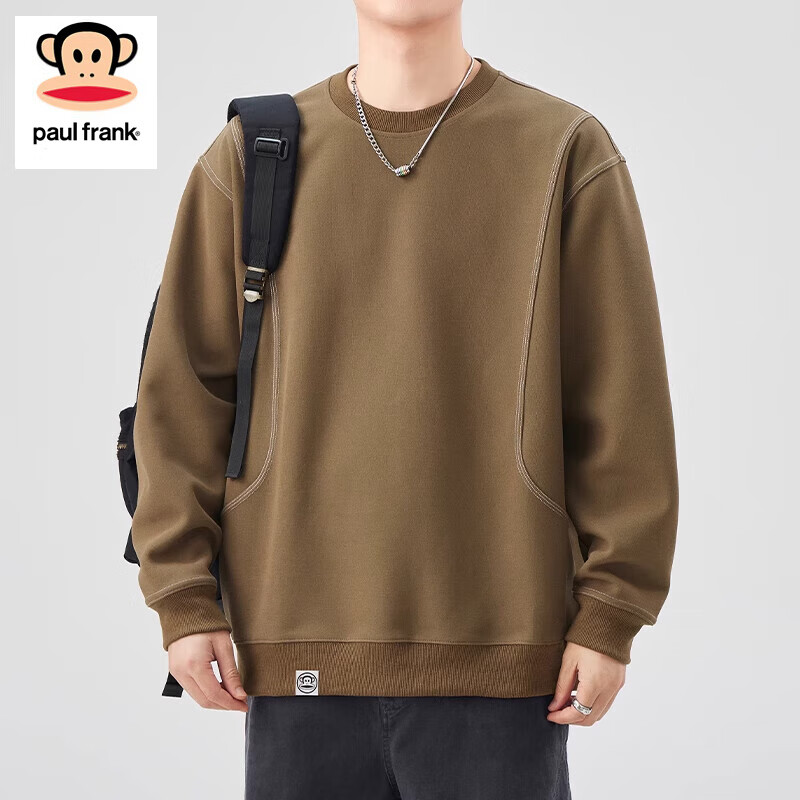 大嘴猴（paul frank）重磅潮牌圓領(lǐng)衛(wèi)衣男士2025春季新款寬松休閑簡(jiǎn)約打底衫長(zhǎng)袖男上衣 卡其色 【官方正品】 M 【建議100-120斤】